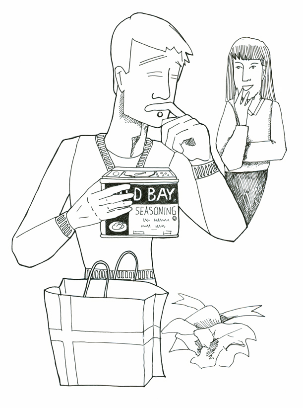 Old Bay es bastante picante, lo cual no es una característica de la cocina española. Lucía y Pablo olfatearon el bote esforzándose...